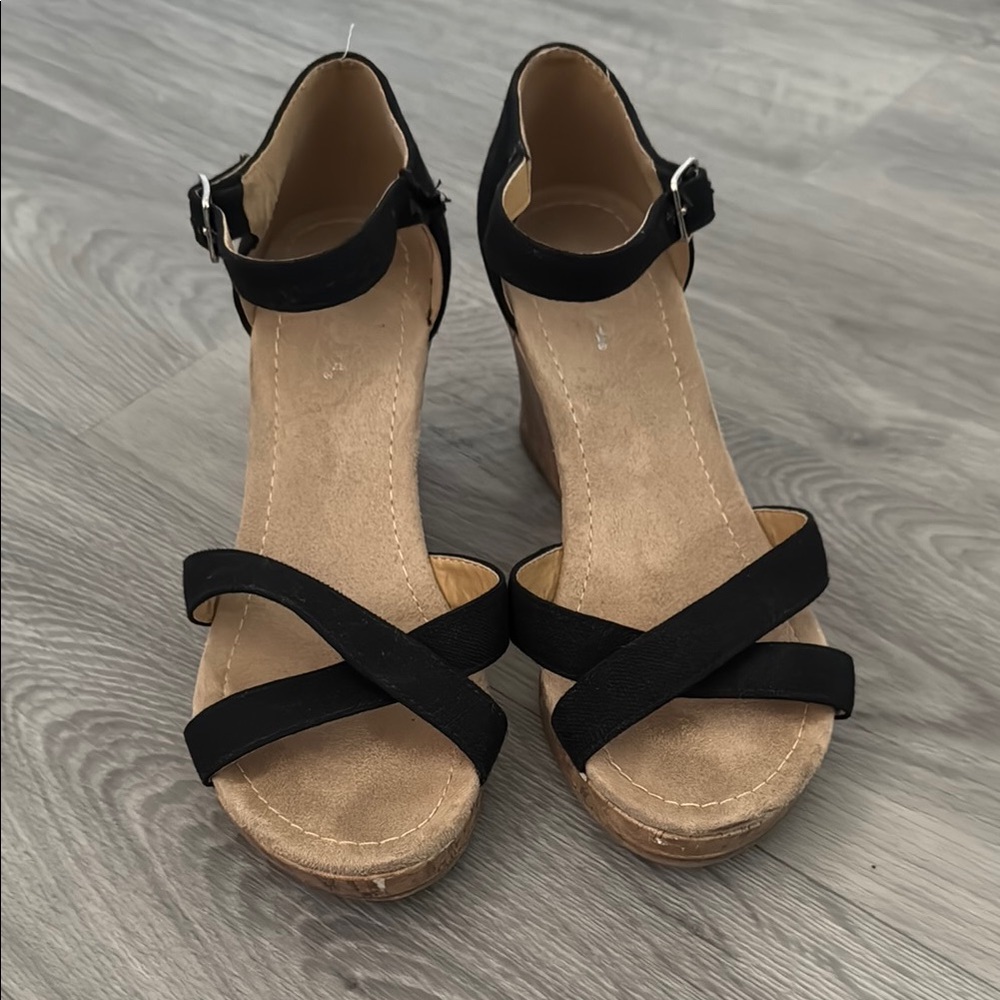 Black Strappy Wedge Sandals